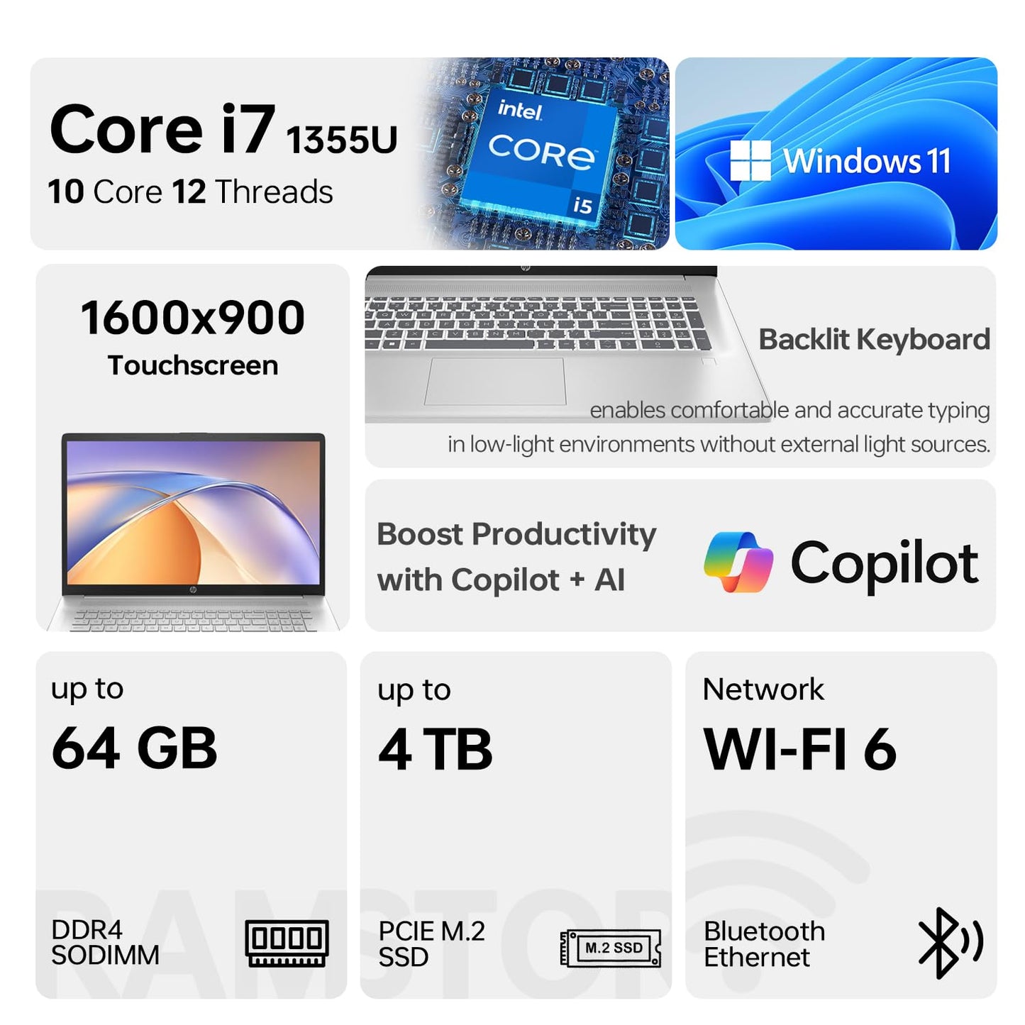HP Laptop Táctil de 17.3" HD+ (1TB SSD / 32GB RAM / Silver)