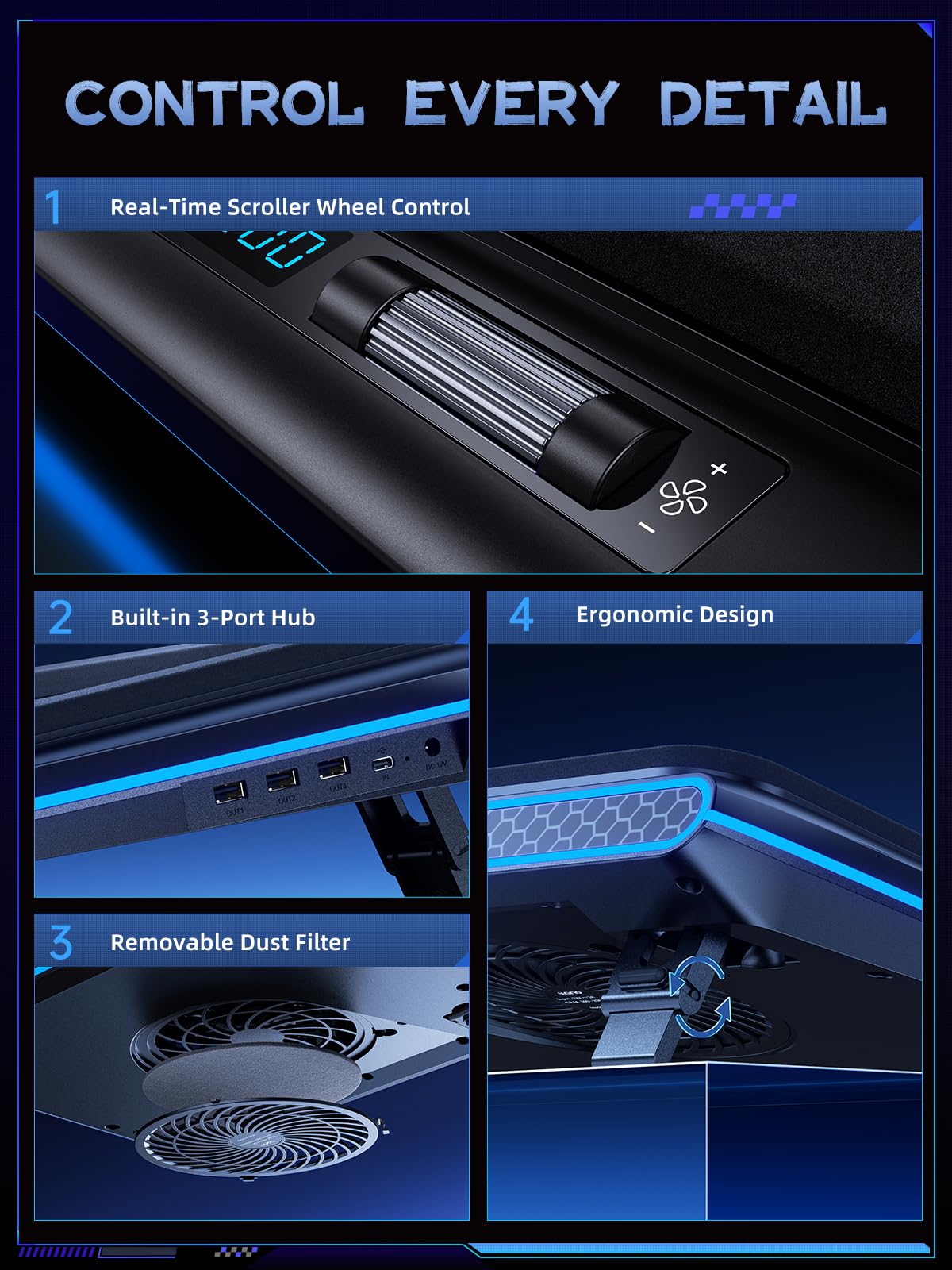 llano Almohadilla de Enfriamiento RGB para Laptop V12 (Negro)