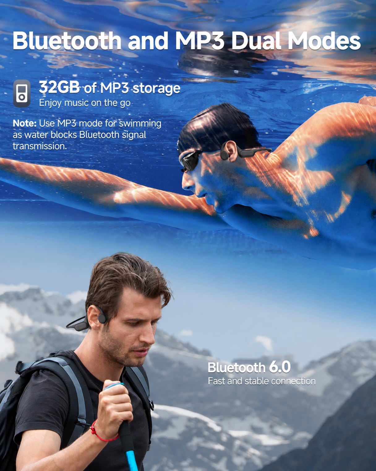 PSIER Audífonos de Conducción Ósea para Natación (32GB / Bluetooth 6.0)