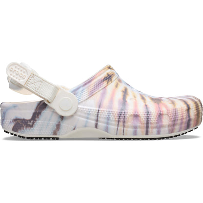 Crocs Unisex-Adult Classic Work Clogs, Adjustable Slip Resistant Work Shoes with Hole-Free Construction, Chalk/Pastel Tie Dye