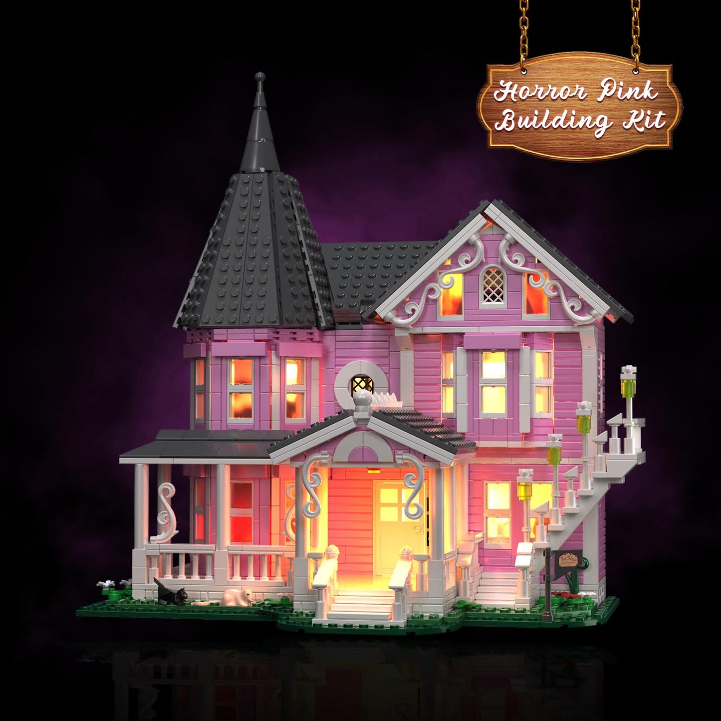 Set de Construcción de Casa Palacio Rosa Encantada de Halloween (1349 Piezas)