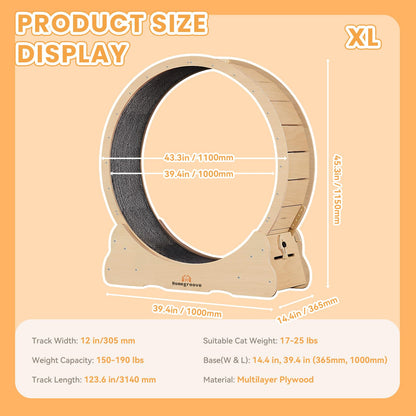 Homegroove Rueda de Ejercicio para Gatos XL (46" / Madera Natural)