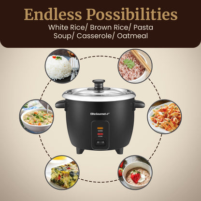 Elite Gourmet Olla Arrocera Eléctrica de 6 Tazas (Negro)