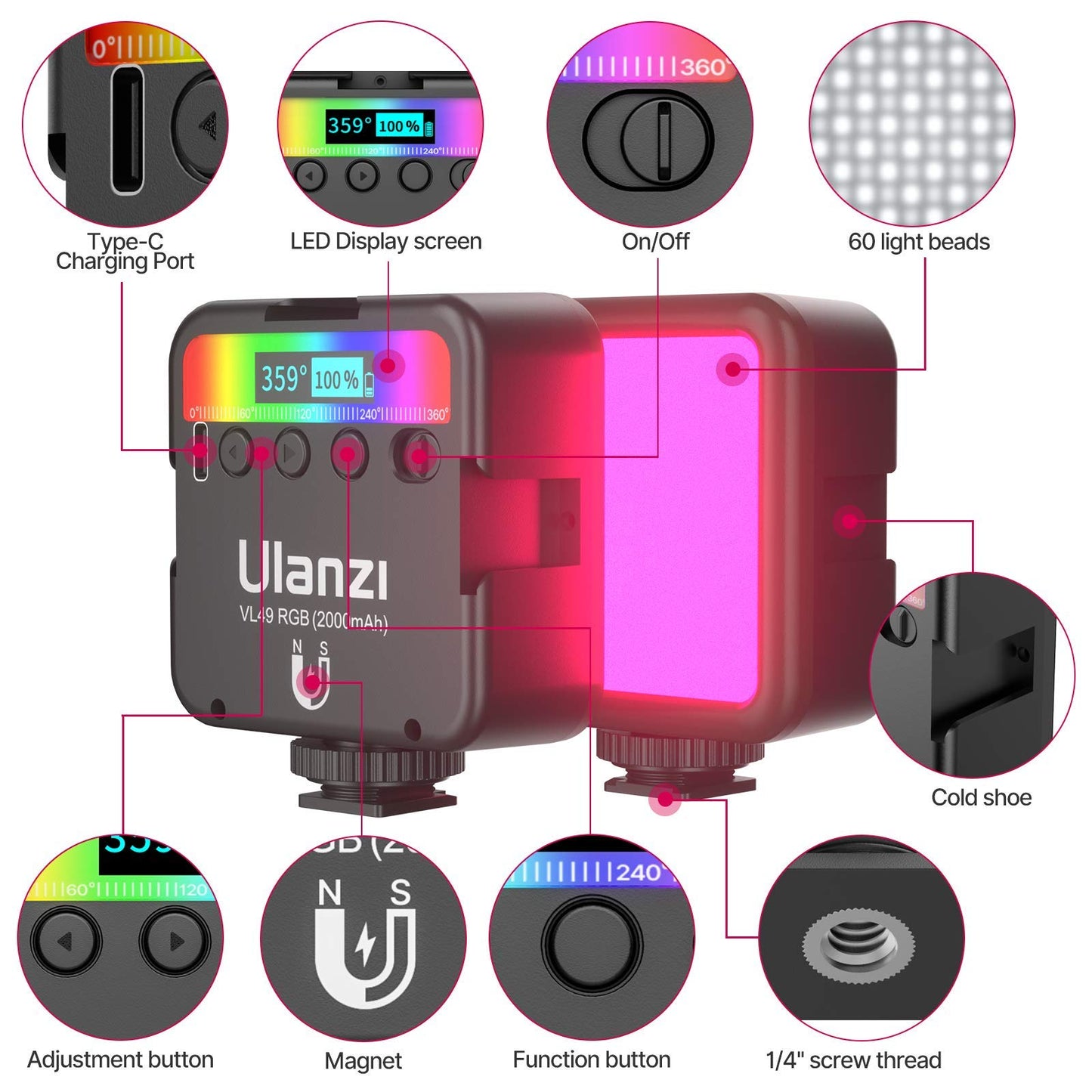 ULANZI VL49 Luces LED RGB para Video