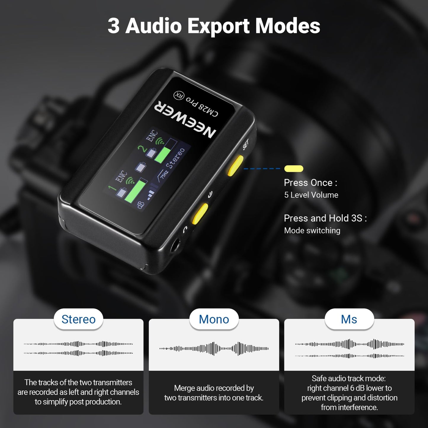 NEEWER CM28 PRO Wireless Lavalier Lapel Microphone System with Charging Case 48KHz 16 Bit Uncompressed Audio Noise Canceling 4GB Storage 9Hrs Recording Compatible with iPhone iPad Android Camera PC