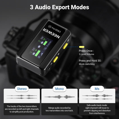 NEEWER CM28 PRO Wireless Lavalier Lapel Microphone System with Charging Case 48KHz 16 Bit Uncompressed Audio Noise Canceling 4GB Storage 9Hrs Recording Compatible with iPhone iPad Android Camera PC