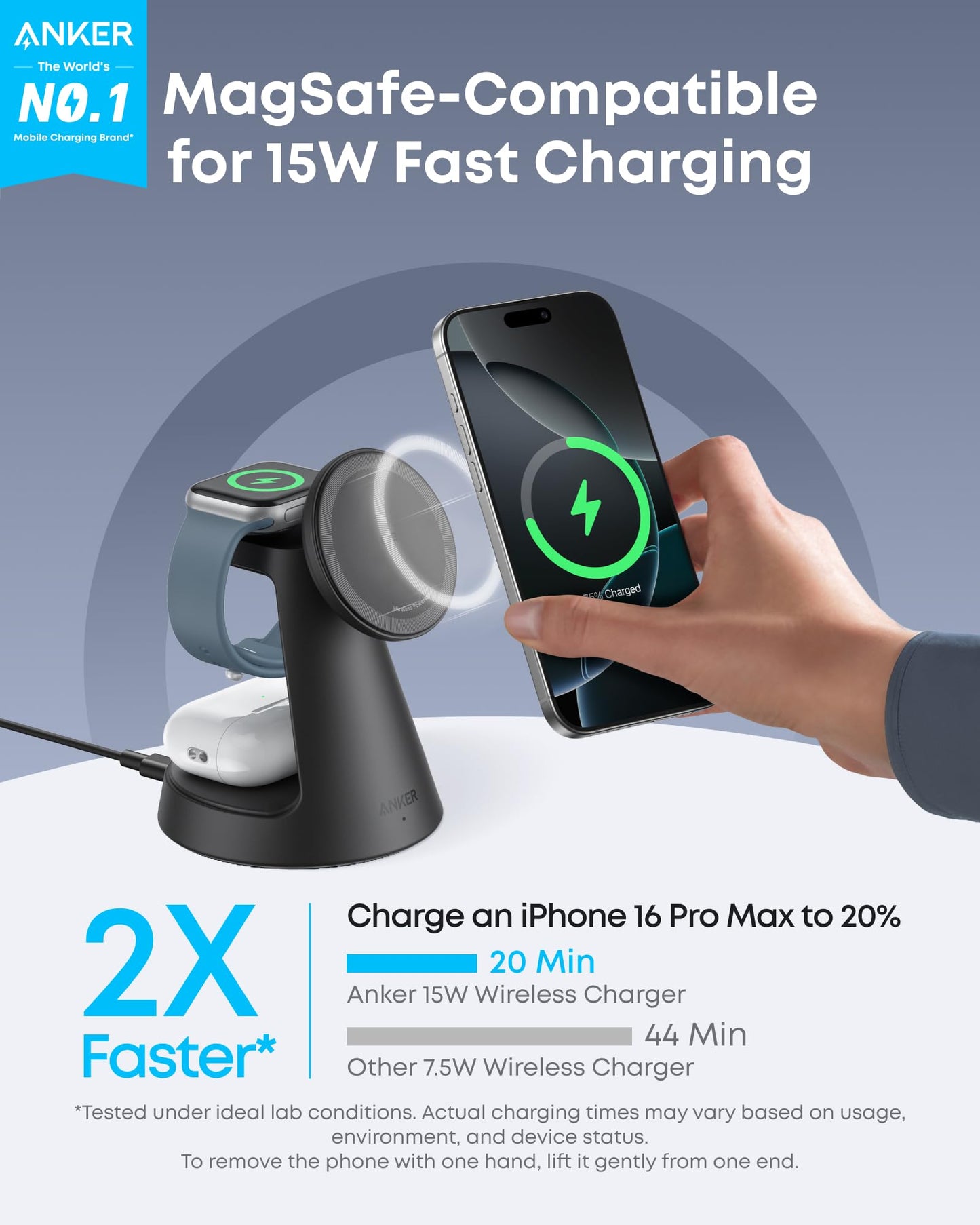 Anker Estación de Carga Inalámbrica MagGo 3 en 1 con MagSafe (15W)