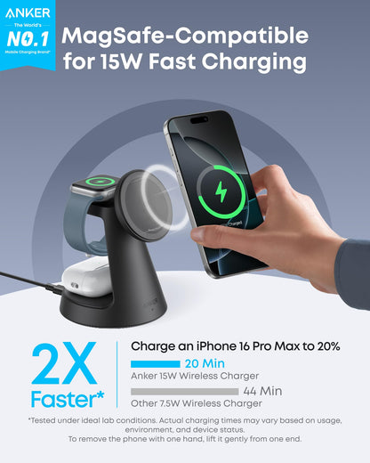 Anker Estación de Carga Inalámbrica MagGo 3 en 1 con MagSafe (15W)