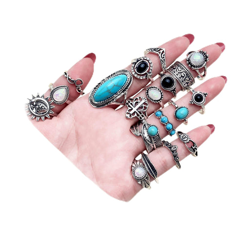 17IF Juego de Anillos Vintage para Mujer (19 Piezas)