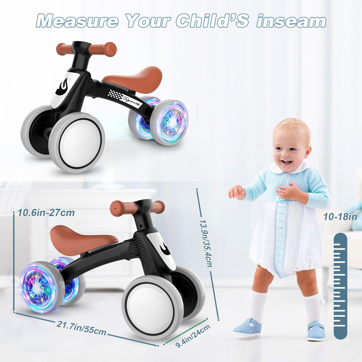 Bicicleta de Equilibrio Iluminada para Bebés de 1 Año