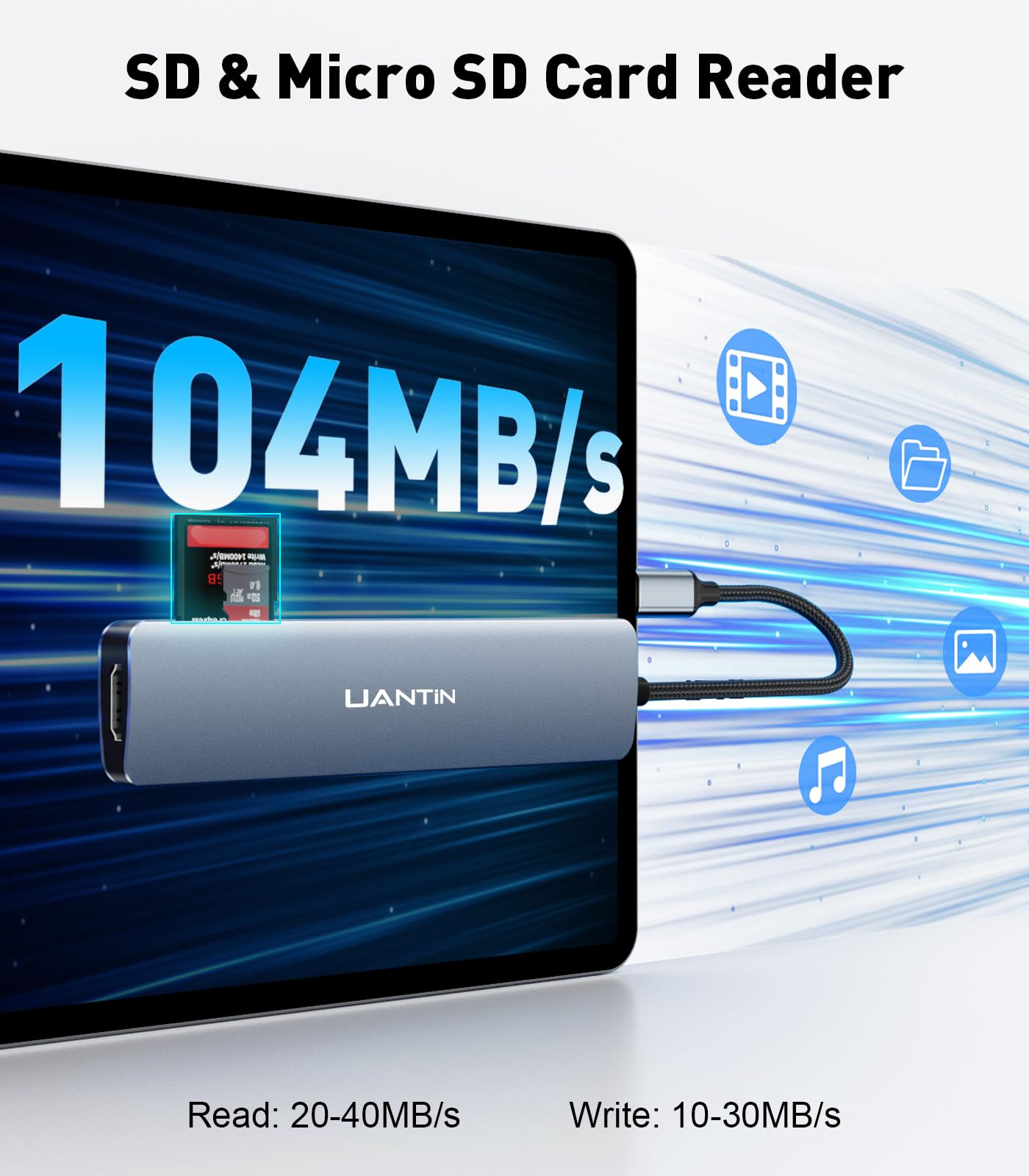 UANTIN Estación de Acoplamiento USB C 7 en 1 (Lector de Tarjetas SD/TF)