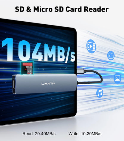 UANTIN Estación de Acoplamiento USB C 7 en 1 (Lector de Tarjetas SD/TF)