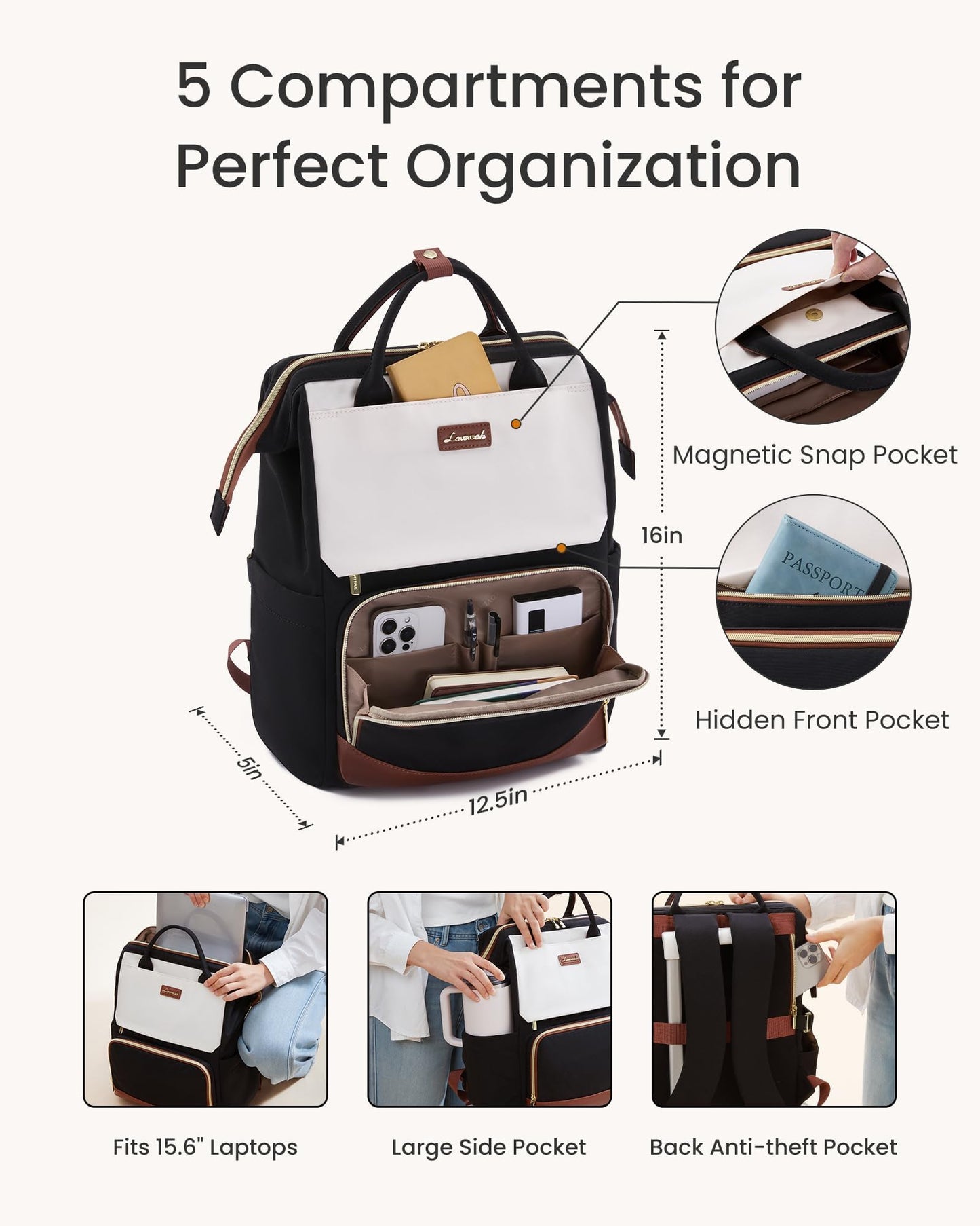 LOVEVOOK Mochila para Laptop de Mujer (15.6")