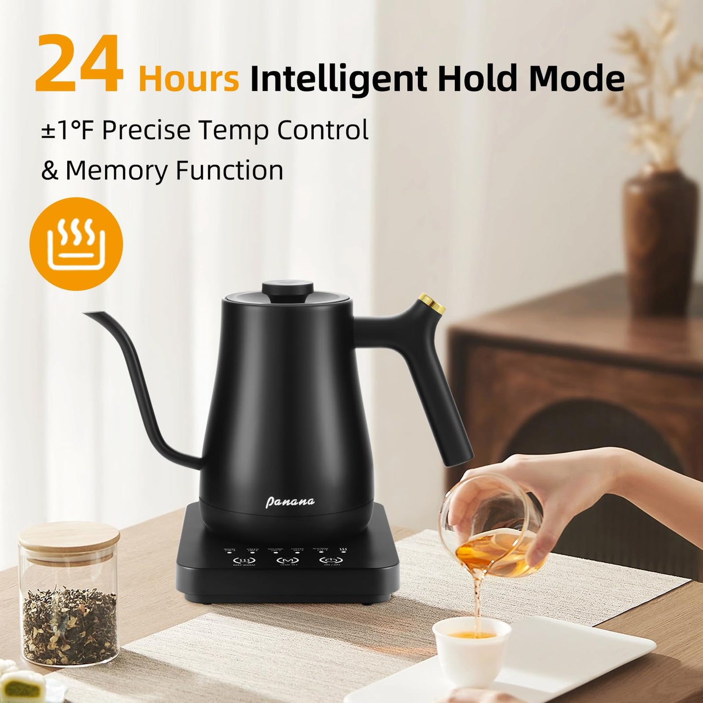 Panana Hervidor Eléctrico de Cuello de Cisne con Control de Temperatura (0.8L)