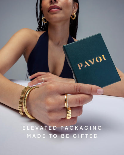 PAVOI Anillo Apilable de Plata 925 Bañado en Oro 14K (Talla 7)