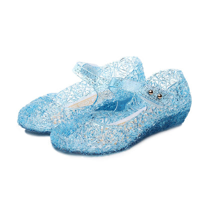 TANDEFLY Princess Girls Sandals Jelly Mary Jane Flats Shoes Dress Up Dance Party Cosplay Shoes for Kids Toddler Blue