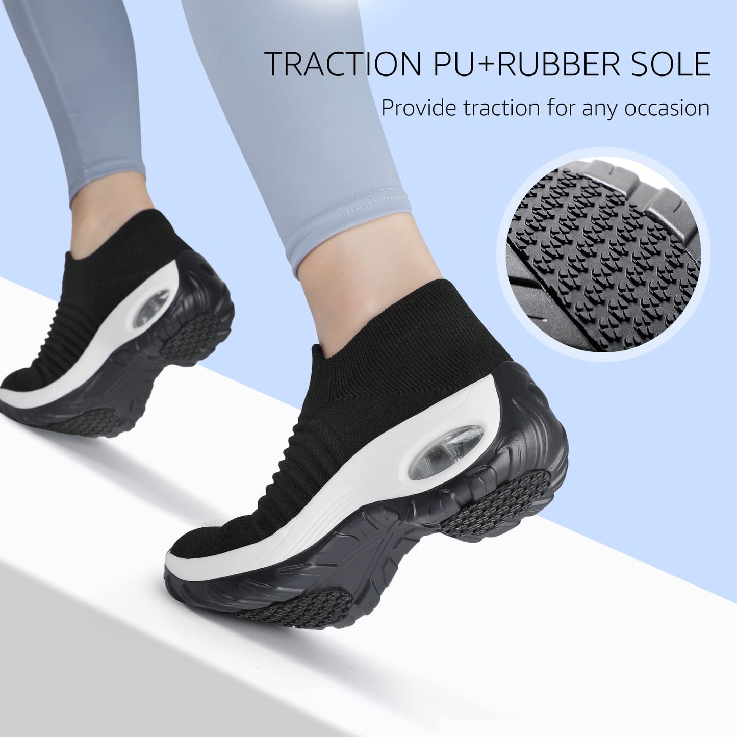 HKR Zapatos para Caminar con Plataforma para Mujer (Negro/Blanco / Talla 10 US)