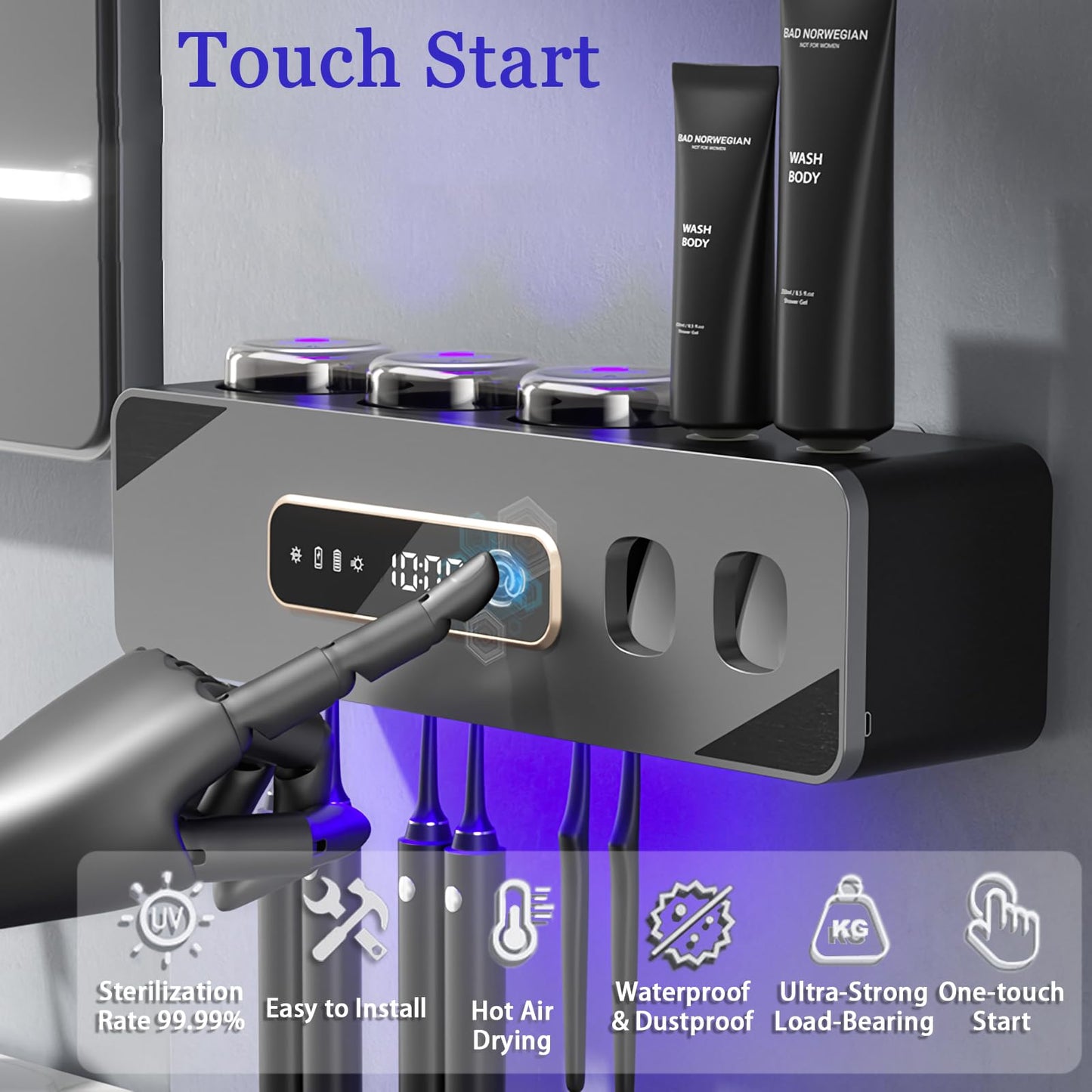 Dispensador de Pasta de Dientes Automático y Soporte de Cepillos (Gris)