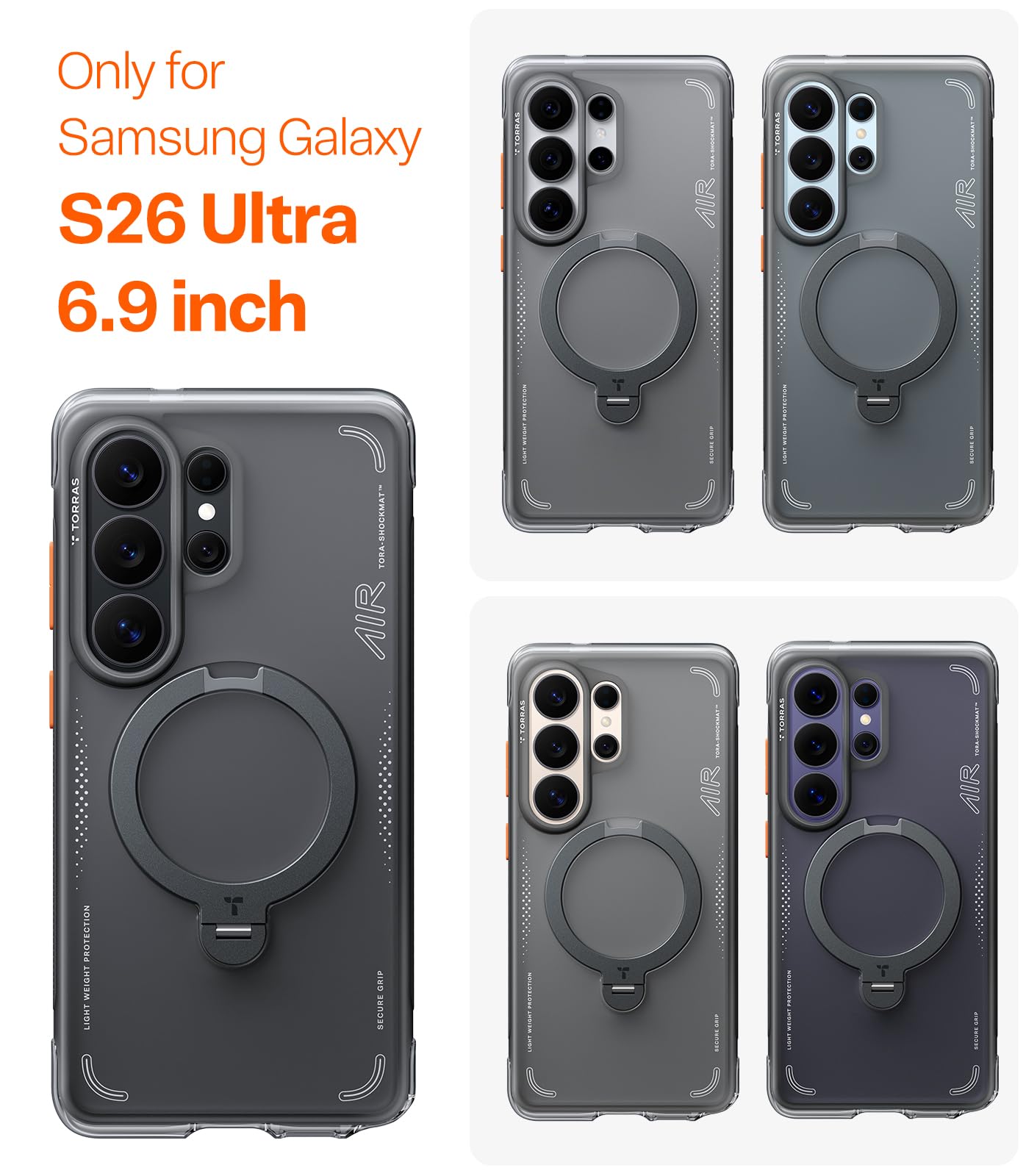 TORRAS Funda Ostand Q3 Air para Galaxy S26 Ultra 6.9" (Shadow Black)