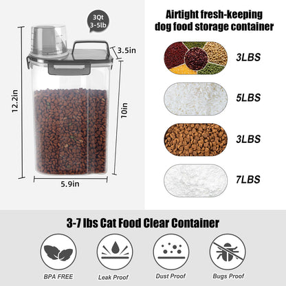 LEAWALK Contenedor de Almacenamiento de Comida para Mascotas (3 Qt / Negro Transparente)