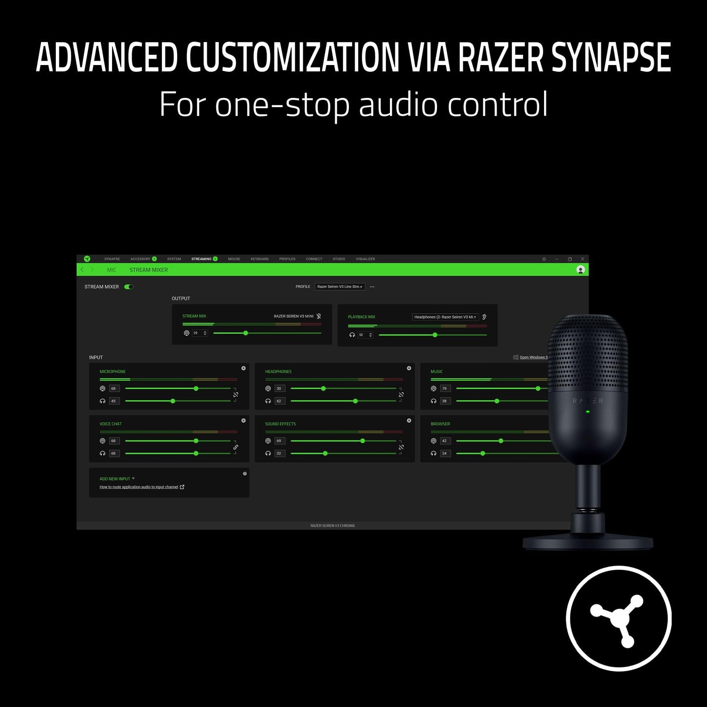 Razer Micrófono USB Seiren V3 Mini (Negro)