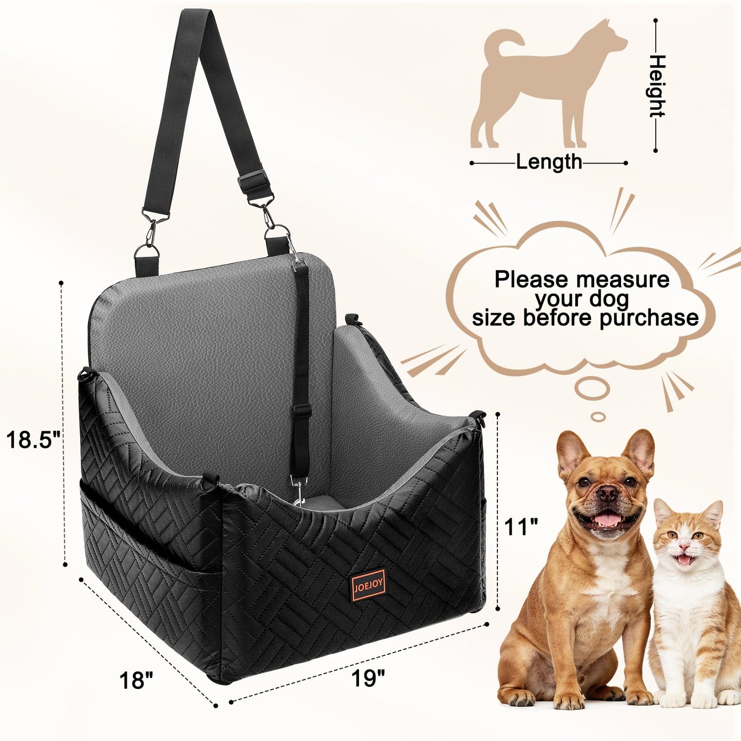 JOEJOY Asiento de Coche para Perros (Pequeños y Medianos)