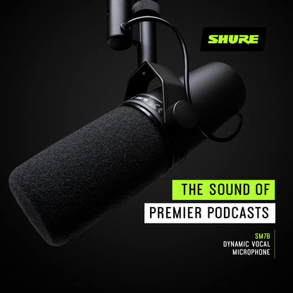 Shure SM7B Dynamic Studio Microphone - XLR Mic for Podcasting, Streaming, Vocal Recording & Broadcasting, Wide Frequency Range, Smooth Warm Audio, Detachable Windscreen, Black