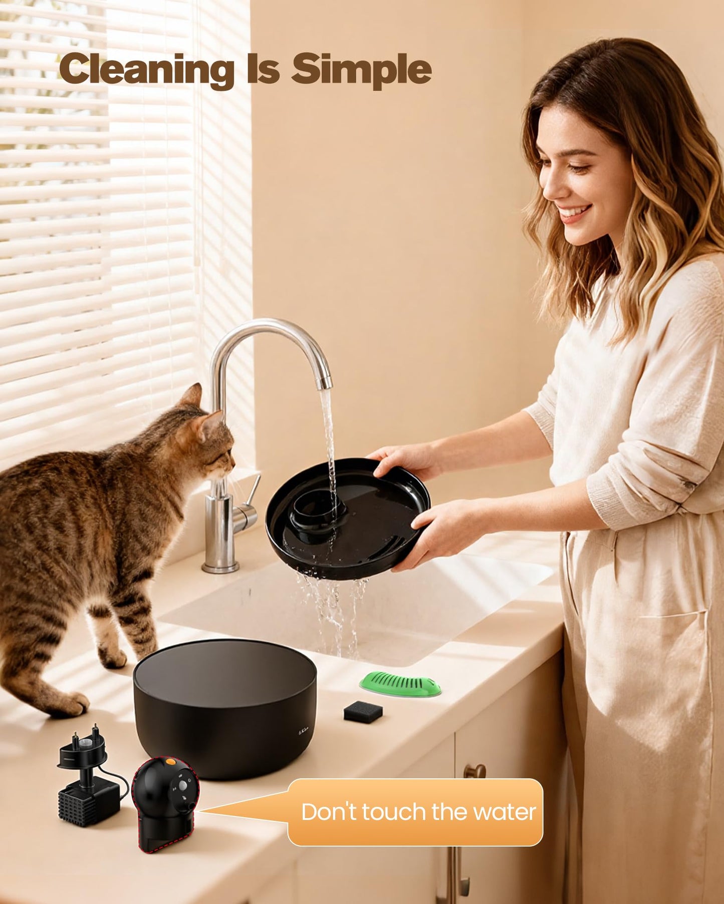 GOOIFUN Fuente de Agua a Batería para Gatos (2.6L / 88oz)
