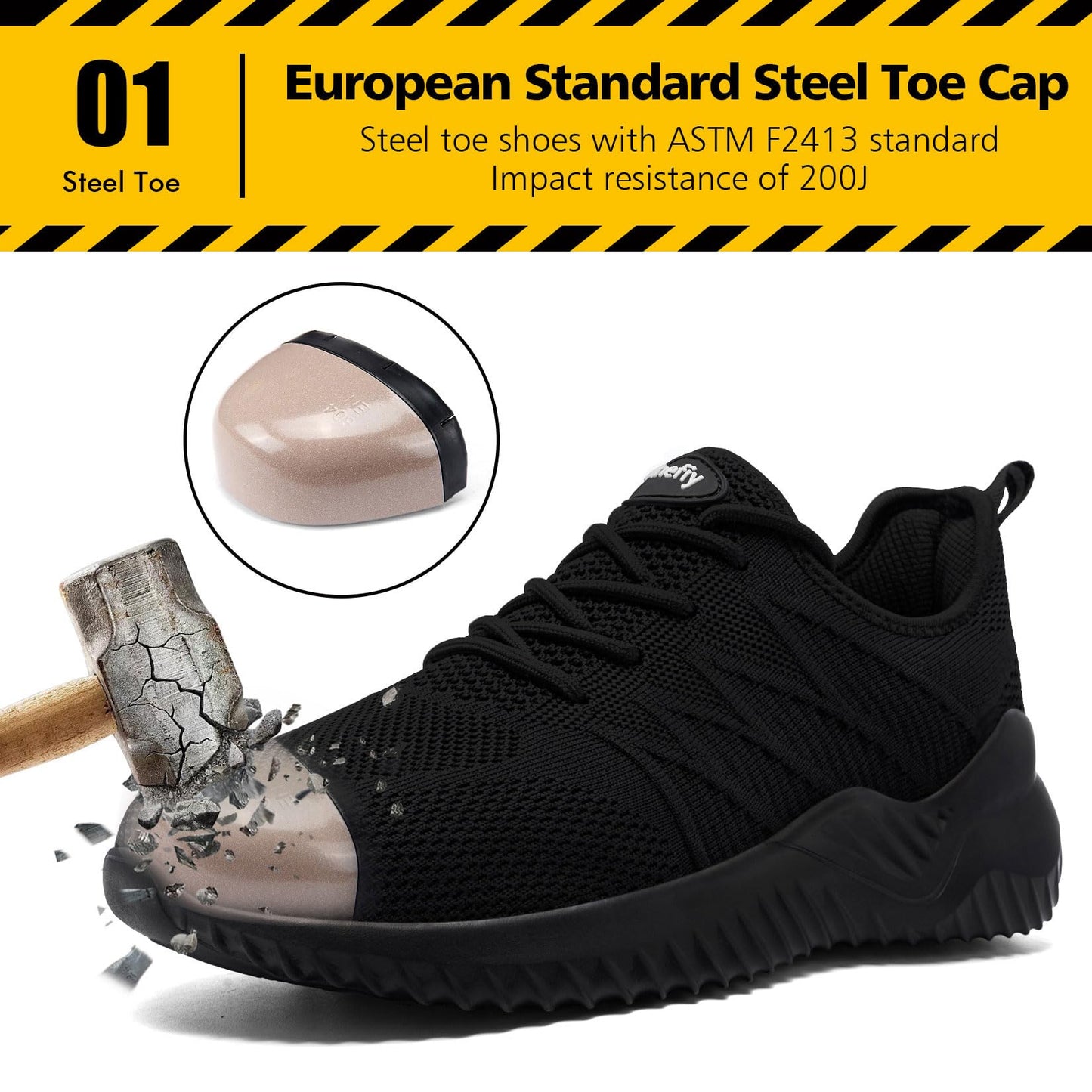 Tinefiy Steel Toe Shoes for Women Lightweight Comfortable Slip Resistant Safety Work Sneakers Cushion Puncture Proof Shoes Indestructible Shoe