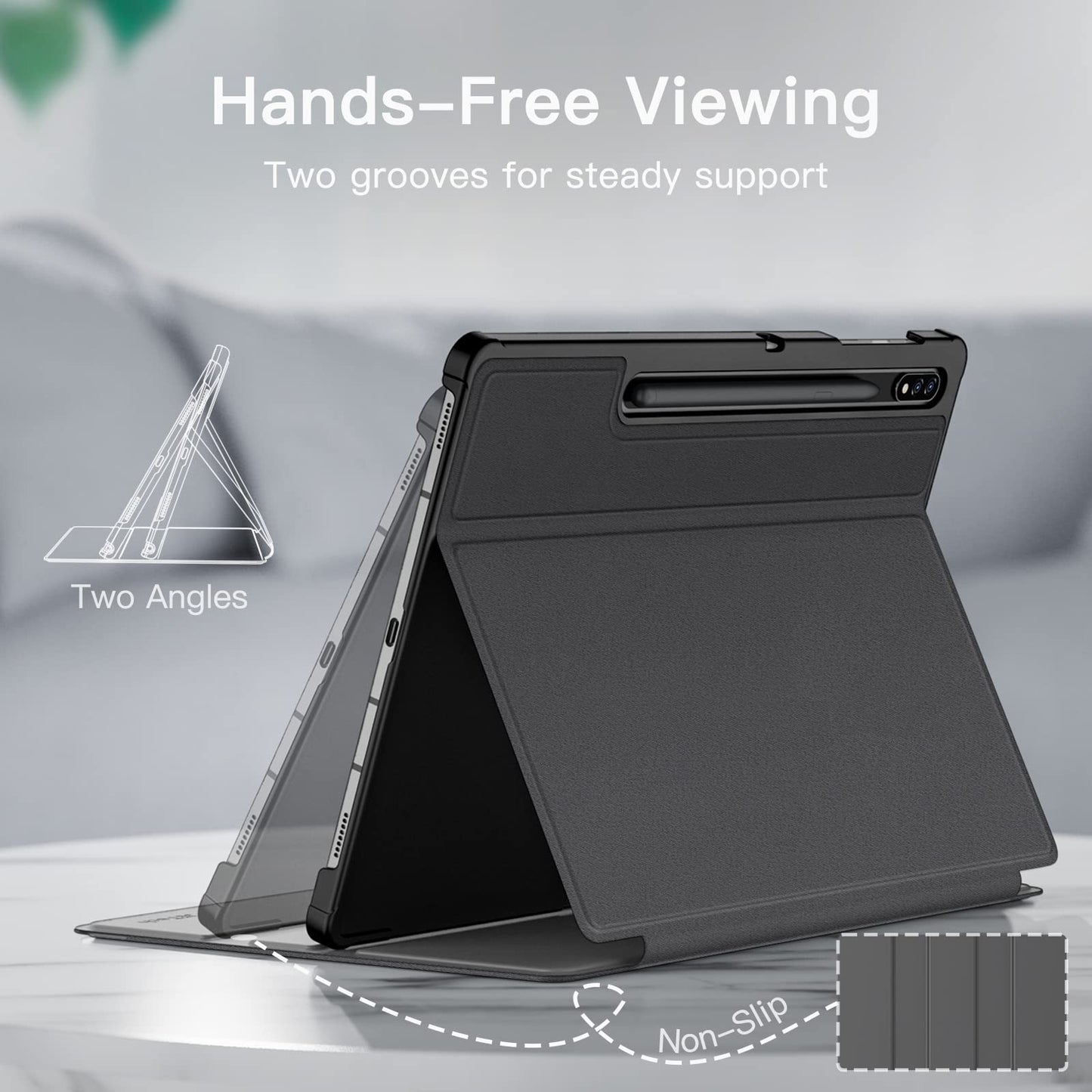 JETech Case for Samsung Galaxy Tab S8 Plus 2022 / S7 FE 2021 / S7 Plus 2020 12.4-Inch with S Pen Holder, Slim Folio Stand Protective Tablet Cover, Multi-Angle Viewing (Black)