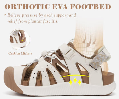 KuaiLu Womens Orthopedic Closed Toe Walking Sandals with Arch Support