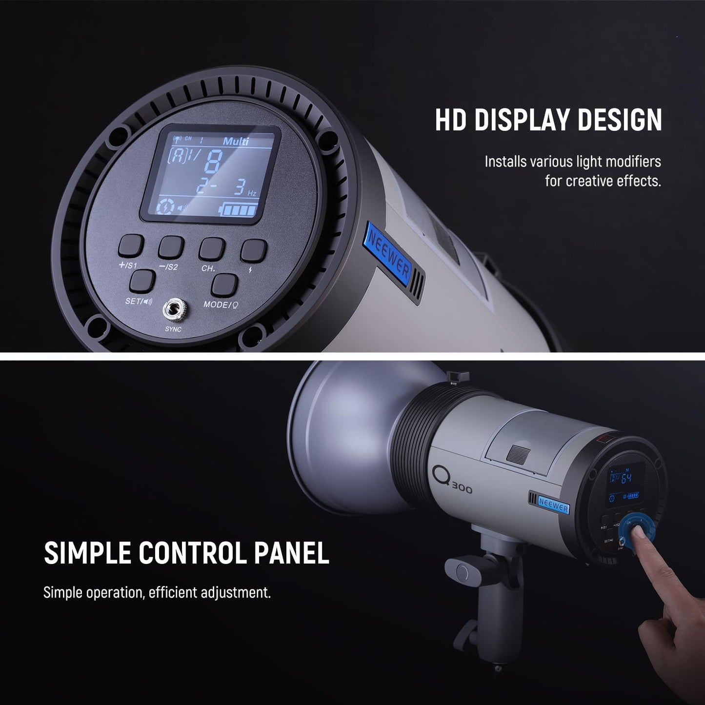 NEEWER Q300 300Ws 2.4G Outdoor Studio Flash with Q Compact Wireless Trigger, 7800mAh Li ion Battery Powered Strobe Light Photography Cordless Monolight with 1000 Full Power Flash 0.4-2.5s Recycle