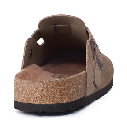 Litfun Unisex Genuine Suede Clogs Soft Footbed Leather Potato Shoes Comfort Slip On Clogs with Arch Support, Mocha