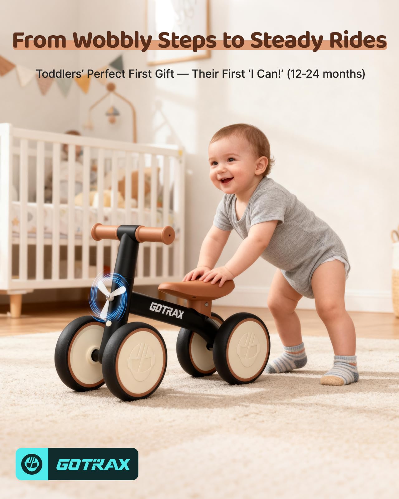 Gotrax Bicicleta de Equilibrio para Bebés de 1-2 Años (Black)