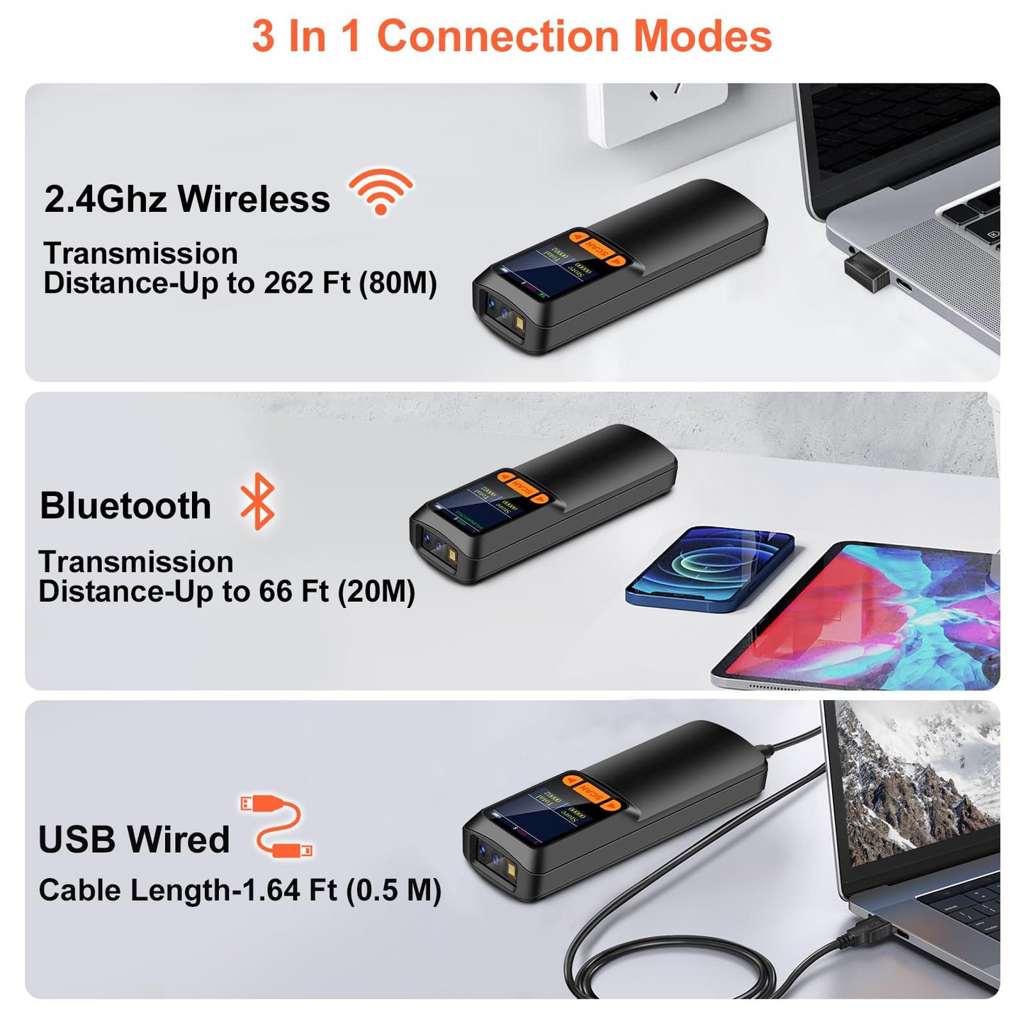 KUIIYER Mini Escáner de Códigos de Barras Bluetooth 2D/QR/1D (Portátil)