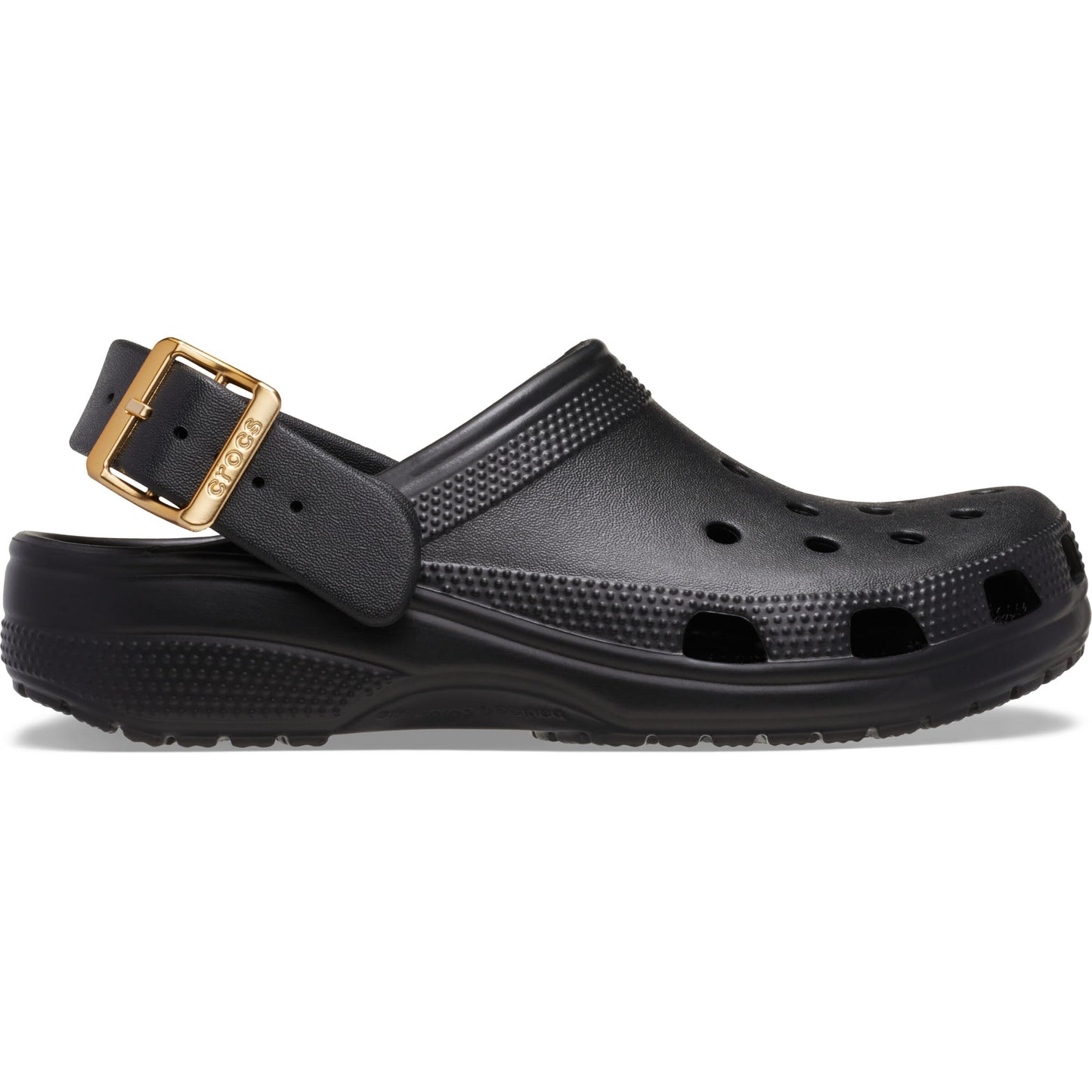 Crocs Unisex-Adult Classic Metallic Buckle Clogs, Metallic Black