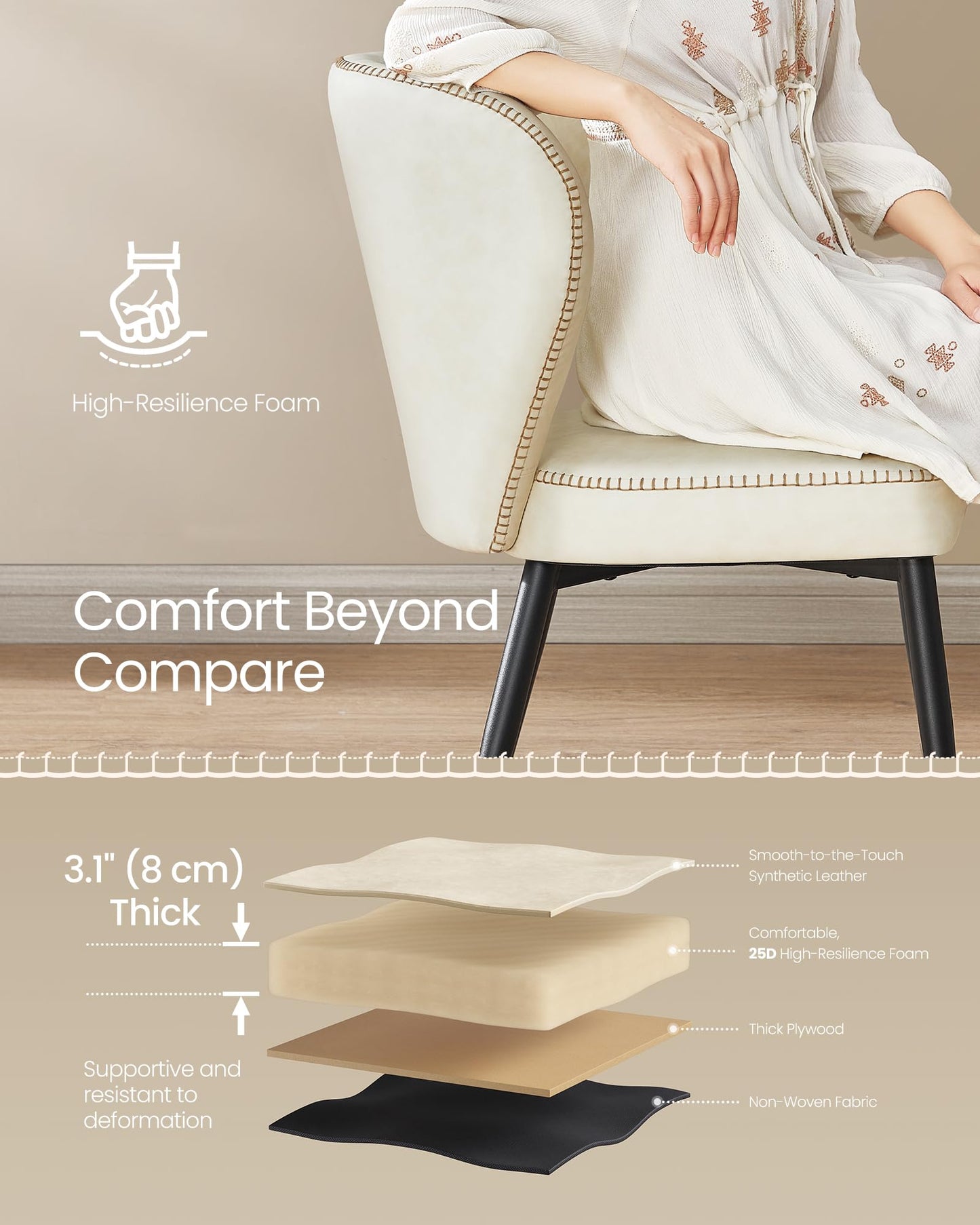 VASAGLE Sillas de Comedor Colección EKHO (Set de 2 / Cream White)