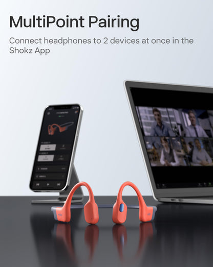 SHOKZ OpenSwim Pro - Open-Ear Bluetooth & MP3 Bone Conduction Sport Headphones, Swimming Headphones, IP68 Waterproof, Red