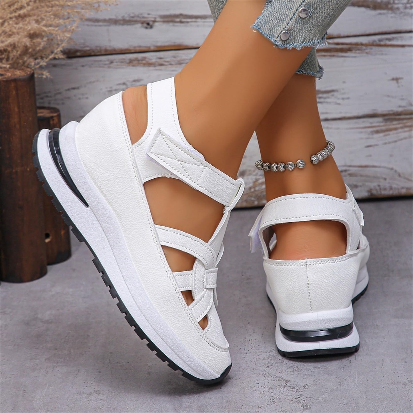Betadog Women's Sports Sandals Casual Side Hollow Paste Slope Bottom Roman Shoes Summer Sandal Slippers for Women with Strap (White