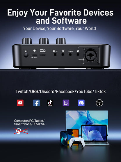 MAONO Gaming Streaming Equipment Bundle: Audio Interface Mixer and XLR Dynamic Mic RGB Noise Reduction Live Streaming Podcasting MaonoCaster PD200XS&G1 NEO