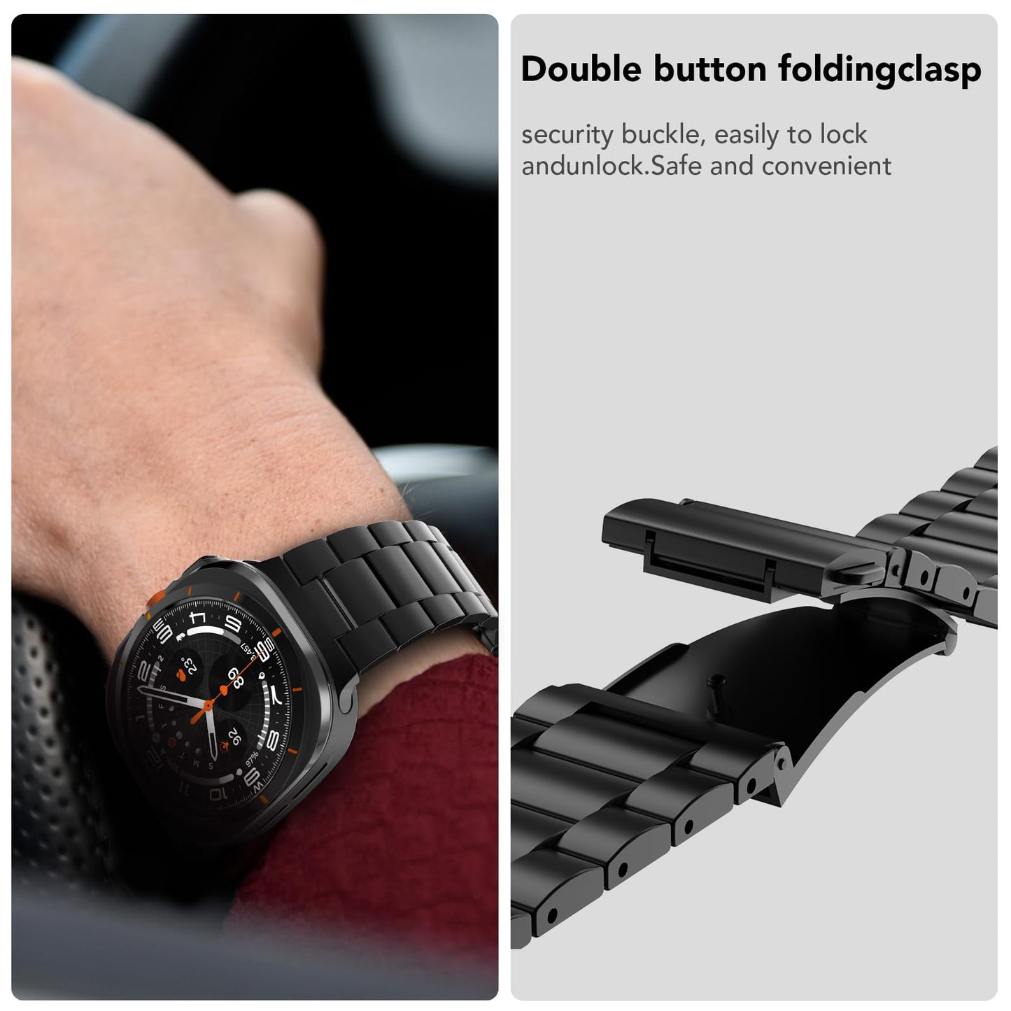 SPGUARD Correa de Metal para Samsung Galaxy Watch 7/8 Ultra 47mm (Negro)