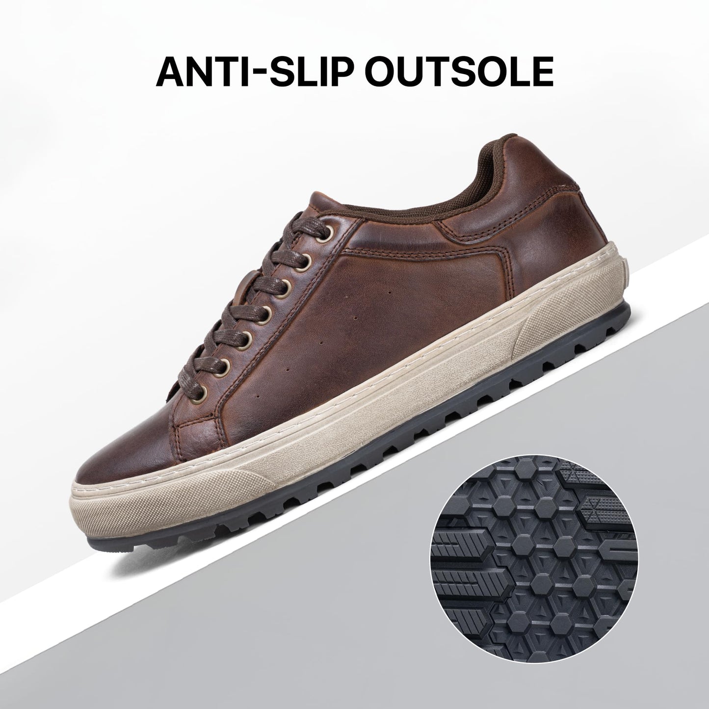 Jousen Men's Shoes Leather Casual Dress Sneakers with Vintage-Distressed-Sole (AMY5124A Darkbrown 09.5)