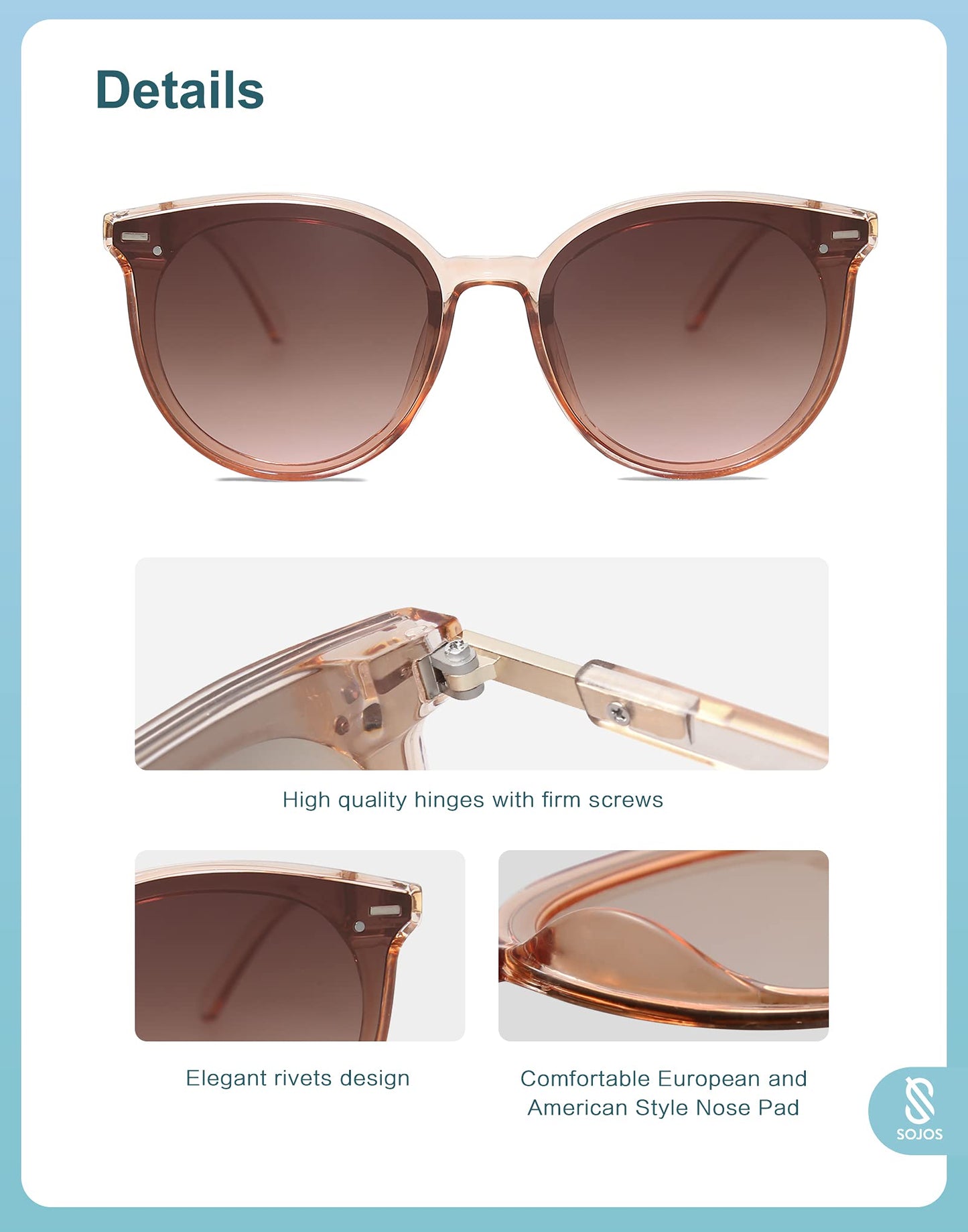 SOJOS Gafas de Sol Redondas Clásicas SJ2067 (Crystal Brown)