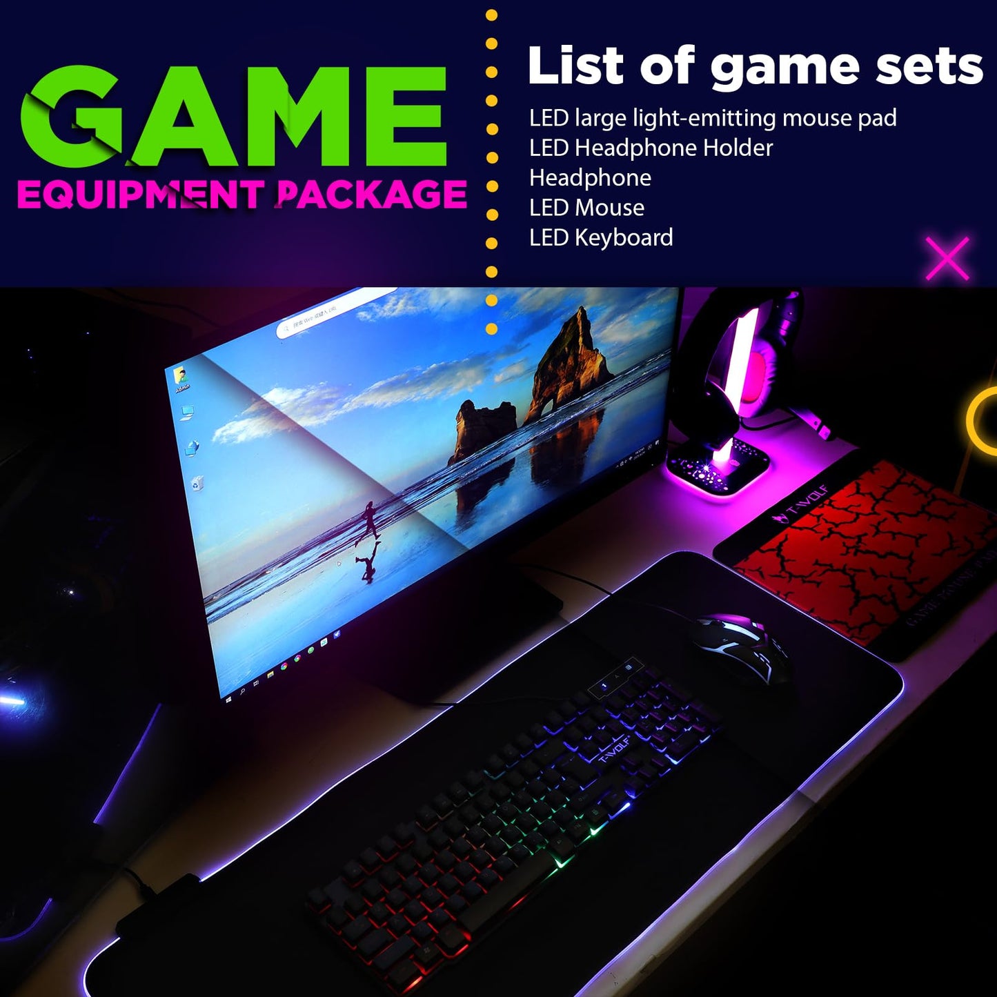 Vinsot Paquete de Accesorios Luminosos para Juegos de PC (6 en 1)