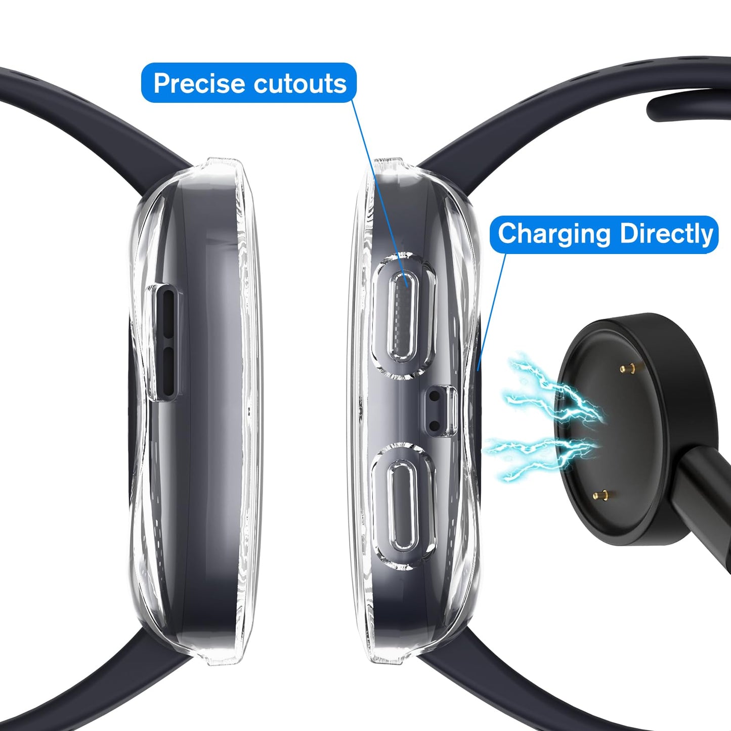 Fintie Fundas Protectoras de Pantalla para Amazfit Bip 6 (Paquete de 3 / Negro, Transparente, Plateado)