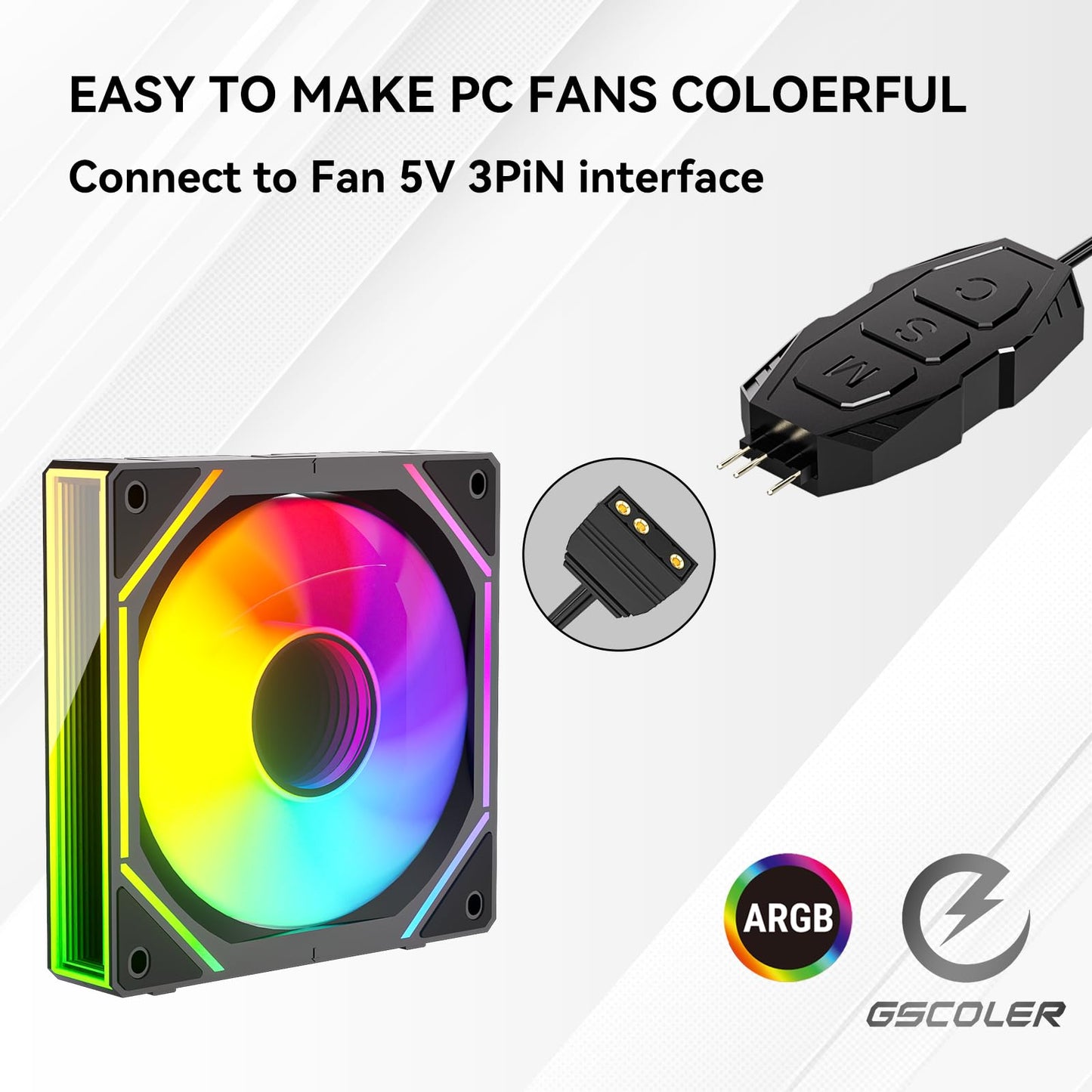GSCOLER Kit de Controlador ARGB para Ventiladores de PC (Con Control Remoto)