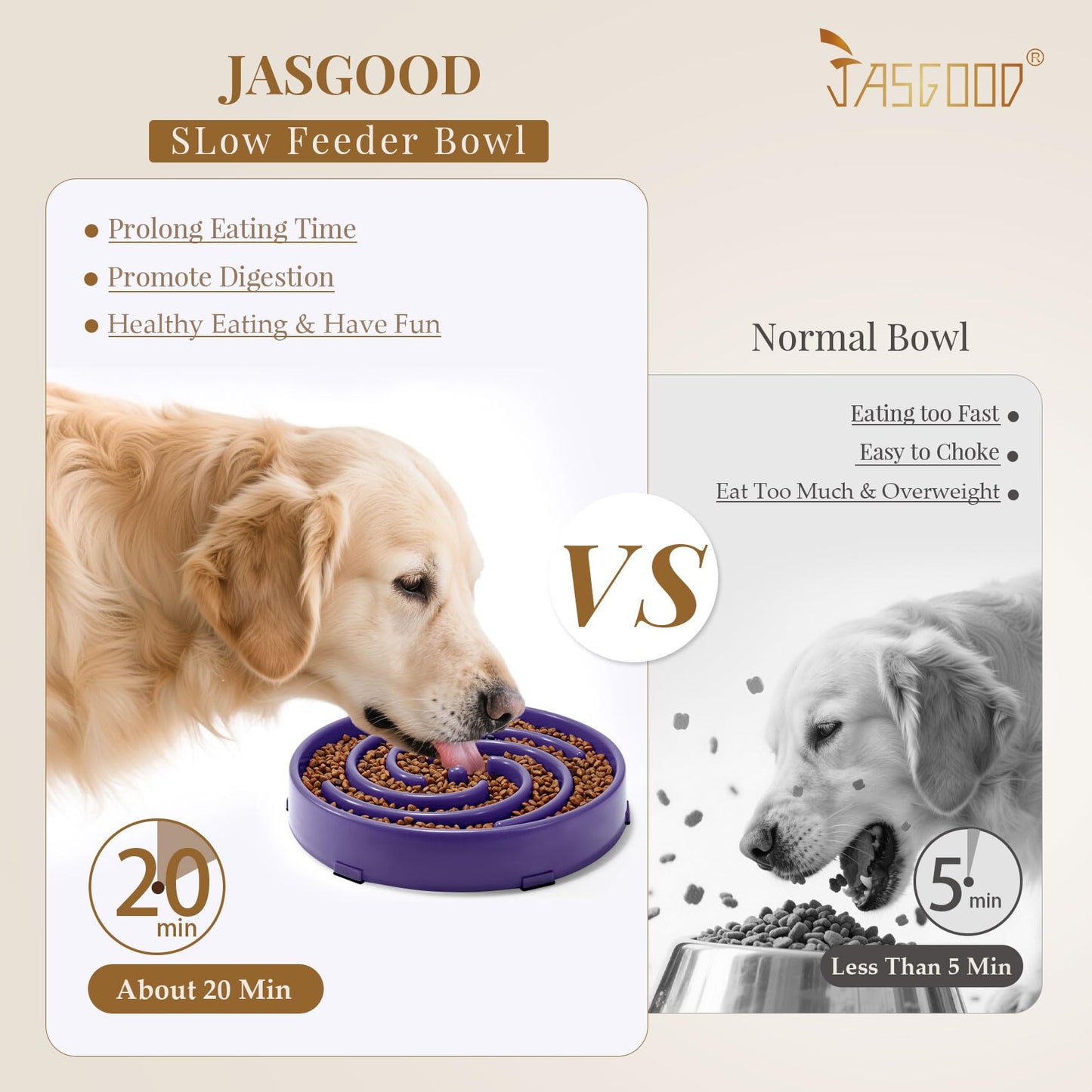 JASGOOD Tazón de Alimentación Lenta para Perros Grandes