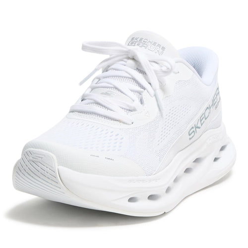Skechers Women's Max Cushioning Glide Step Caledonia Hands Free Slip-ins Sneaker, White/Silver