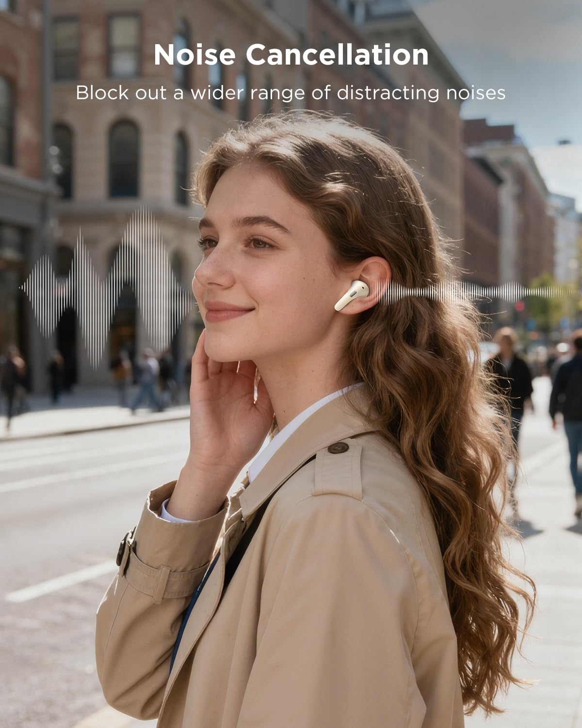 TALIX T30 Noise Cancelling Earbuds with Phone Stand, Punchy Bass, 4-Mic, True Wireless Bluetooth 6.0 in Ear Headphones, 28H Playtime, IPX4(Off-White)