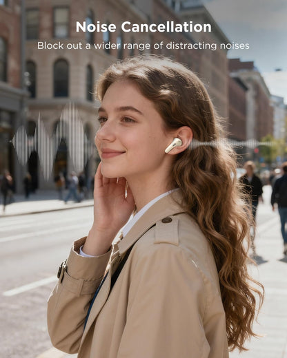 TALIX T30 Noise Cancelling Earbuds with Phone Stand, Punchy Bass, 4-Mic, True Wireless Bluetooth 6.0 in Ear Headphones, 28H Playtime, IPX4(Off-White)